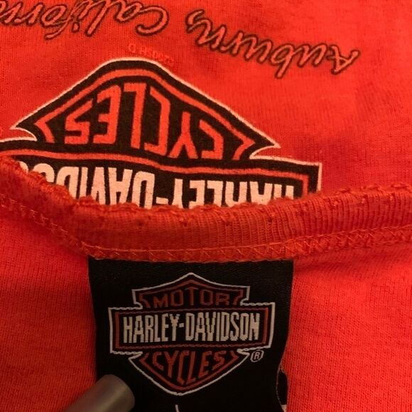 Harley Davidson Women’s Orange Graphic Cotton V Neck Short Sleeve Tee Sz M - Picture 4 of 5